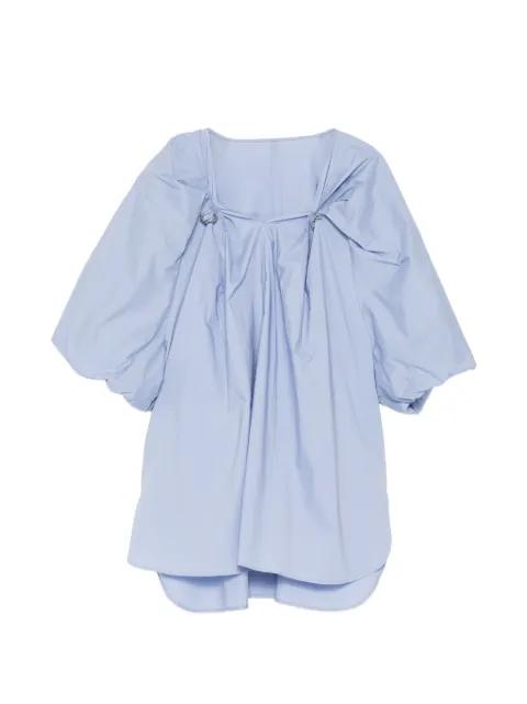 metal-pleated V-neck blouse by JNBY