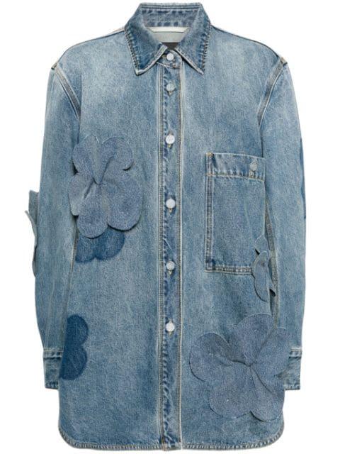 oversized floral-appliqué denim jacket by JNBY