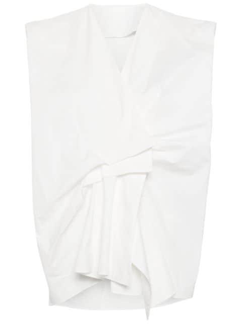 pleated sleeveless blouse by JNBY