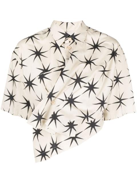 short-sleeve cropped cotton shirt by JNBY
