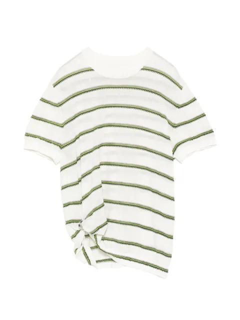 striped buckle knit top by JNBY