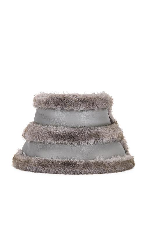 jocelyn Faux Mink & Leather Bucket Hat in Grey by JOCELYN