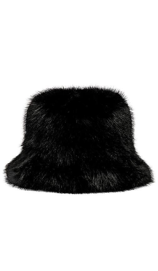 jocelyn Oversized Faux Fur Bucket Hat in Black by JOCELYN