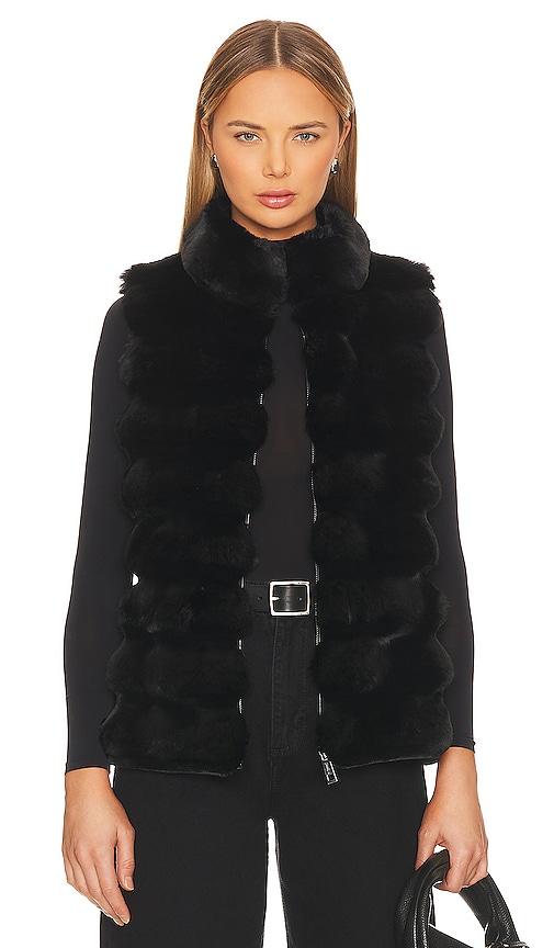 jocelyn Plush Faux Fur Reversible Vest in Black by JOCELYN