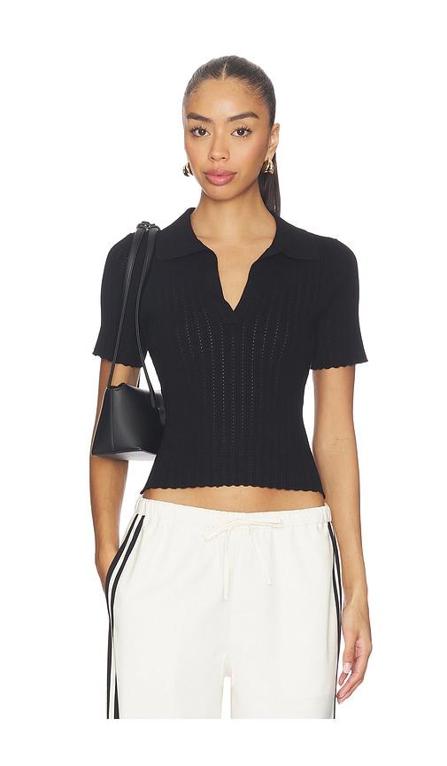 Joe's Jeans The Jess Pointelle Polo Shirt in Black by JOE'S JEANS