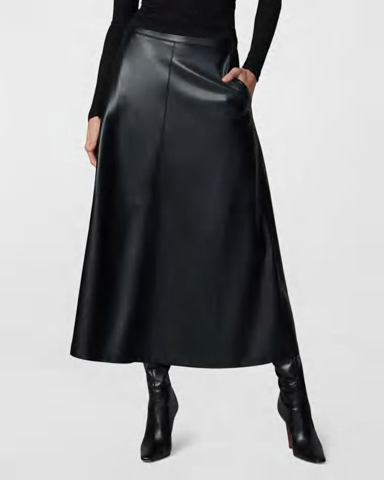 The Tavi Vegan Leather Midi Skirt by JOE'S JEANS