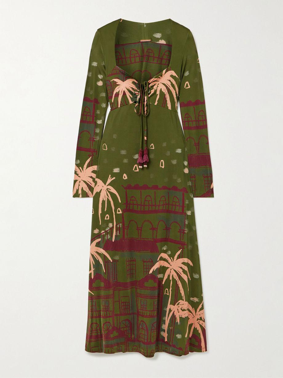 Eternal Tropical tie-detailed tasseled printed jersey maxi dress by JOHANNA ORTIZ