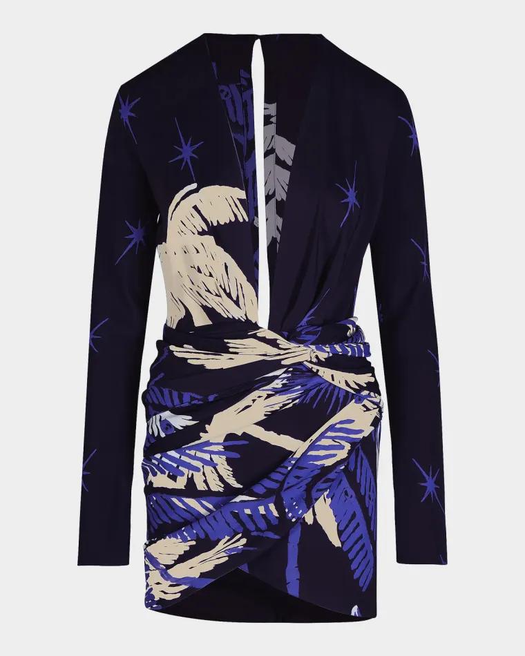 Gangaway Draped Printed Crepe Mini Dress by JOHANNA ORTIZ