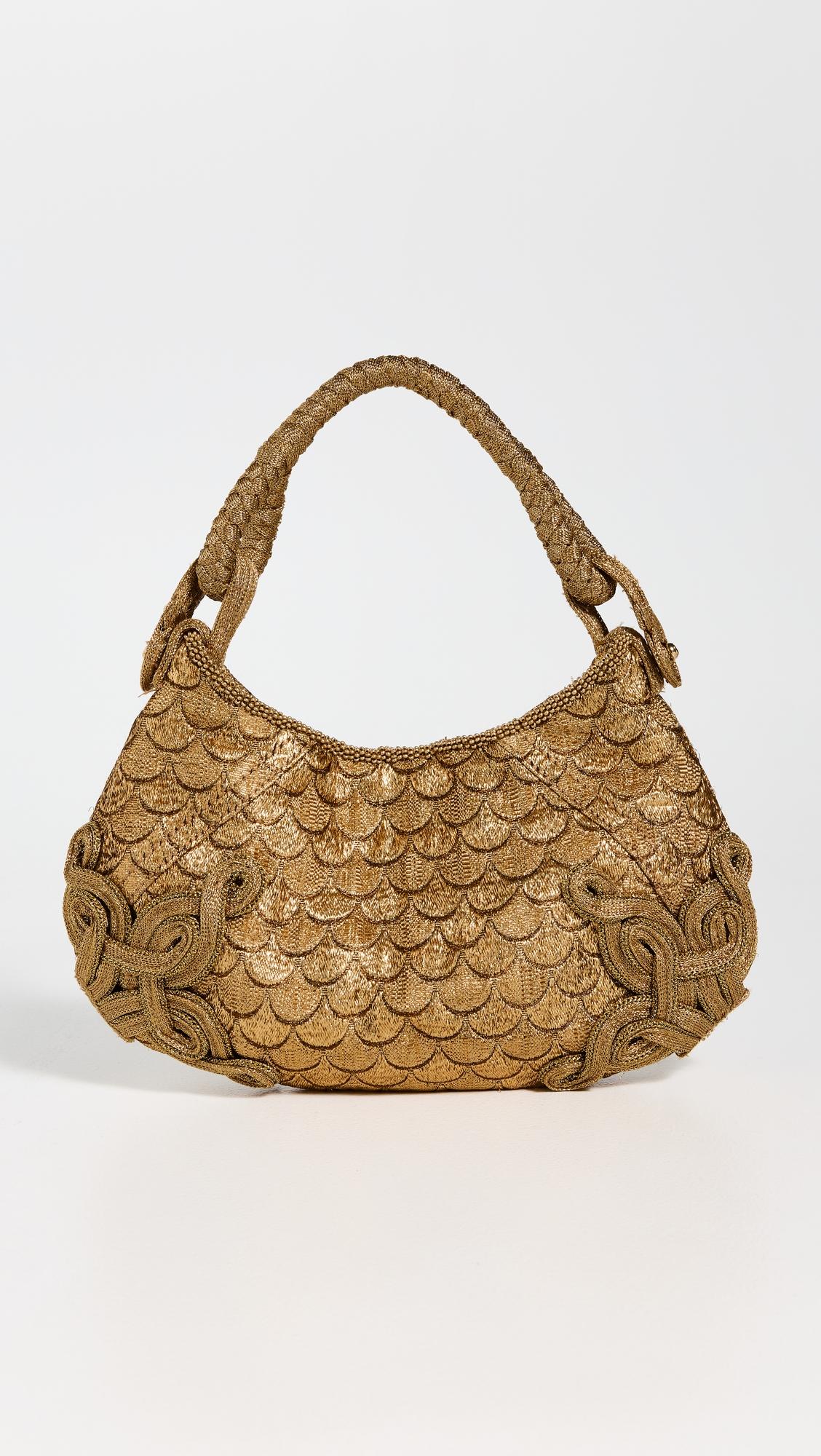 Gold Mystic Blossoms Top Handle Bag by JOHANNA ORTIZ
