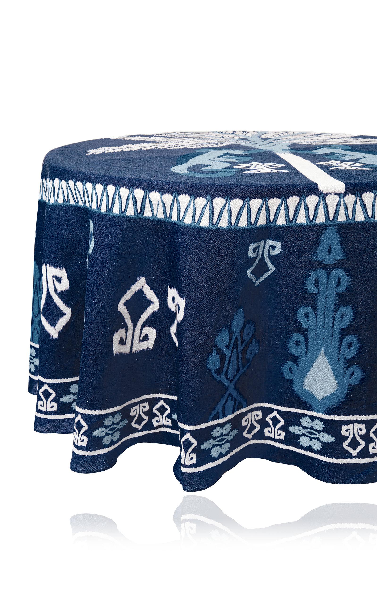 Johanna Ortiz - Round Navy Blue Ikat Amazonico Tablecloth - Multi - Moda Operandi by JOHANNA ORTIZ