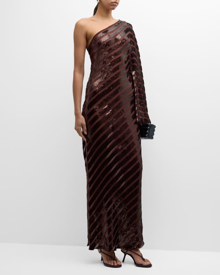Nanyehi Sequined Mesh One-Shoulder Gown by JOHANNA ORTIZ