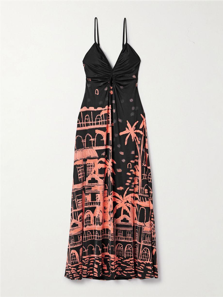 Nuestra Tierra ruched printed satin-jersey maxi dress by JOHANNA ORTIZ