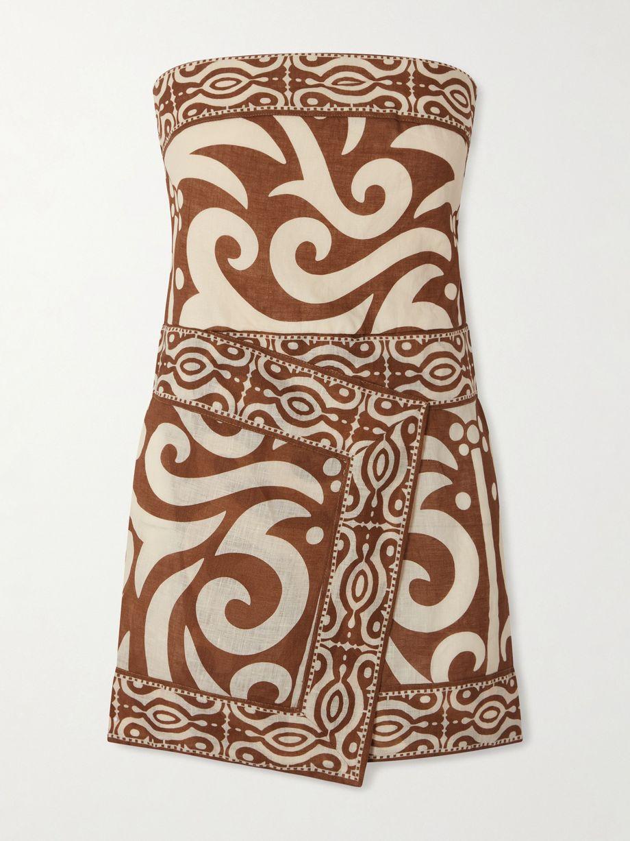 Raiz Ritual strapless printed linen mini dress by JOHANNA ORTIZ