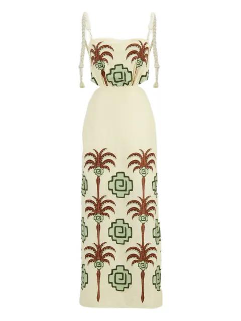 Tributaries palm-tree embroidered cut-out maxi dress by JOHANNA ORTIZ