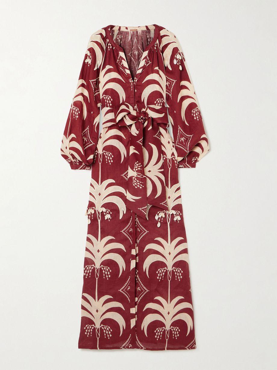 Weaving Waves belted embellished printed linen midi dress by JOHANNA ORTIZ