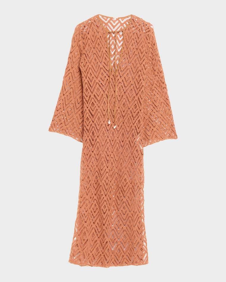 Wild Savannah Embroidered Long-Sleeve Midi Tunic Dress by JOHANNA ORTIZ