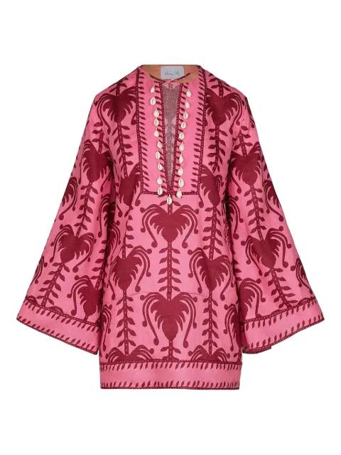 shell-embellished printed tunic dress by JOHANNA ORTIZ