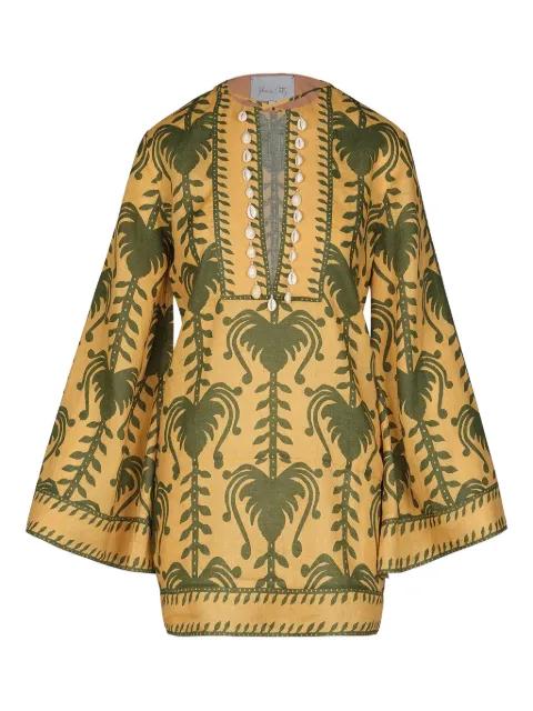 shell-embellished printed tunic dress by JOHANNA ORTIZ
