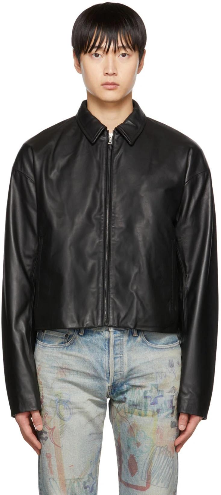 Black Cropped Leather Jacket by JOHN ELLIOTT