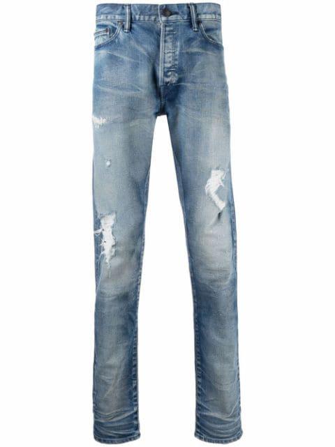 mid-rise distressed jeans by JOHN ELLIOTT