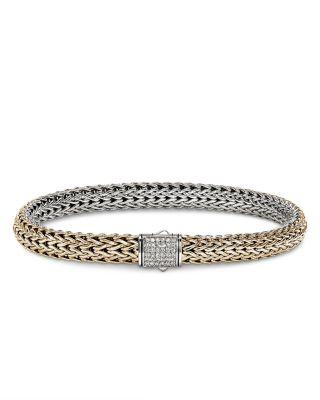 14K Bonded Gold & Sterling Silver Icon Diamond Reversible Woven Link Bracelet by JOHN HARDY
