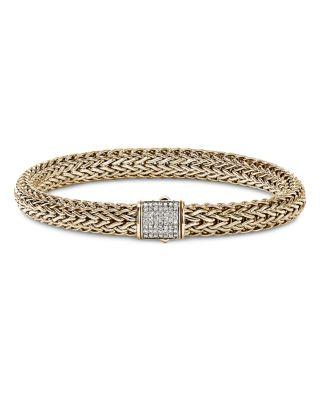 14K Yellow Gold Icon Diamond Pav&eacute; Clasp Woven Bracelet by JOHN HARDY