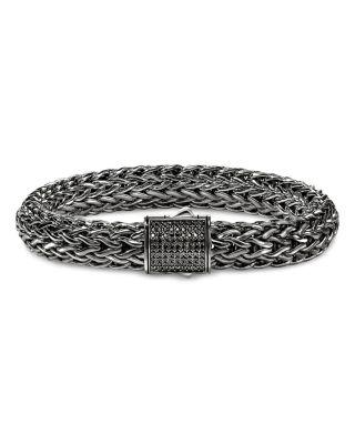 Dark Silver Icon Black Sapphire Pav&eacute; Clasp Woven Link Bracelet by JOHN HARDY