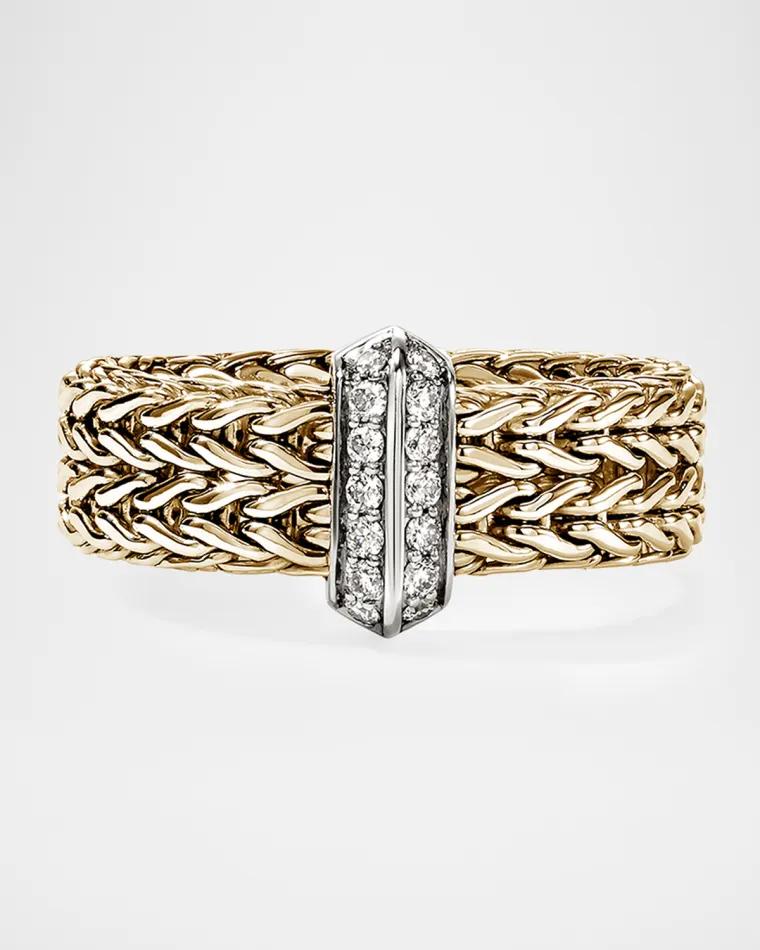 Icon Link 14K Yellow Gold and Diamond Bar Ring, 6mm by JOHN HARDY