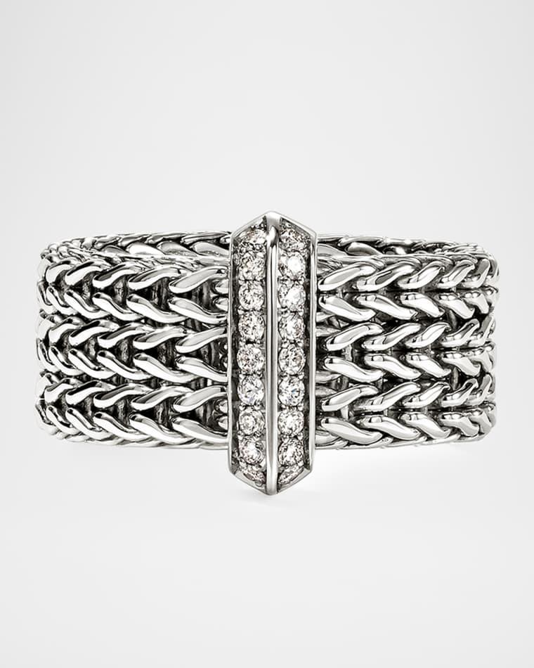 Icon Link Sterling Silver and Diamond Bar Ring, 9mm by JOHN HARDY