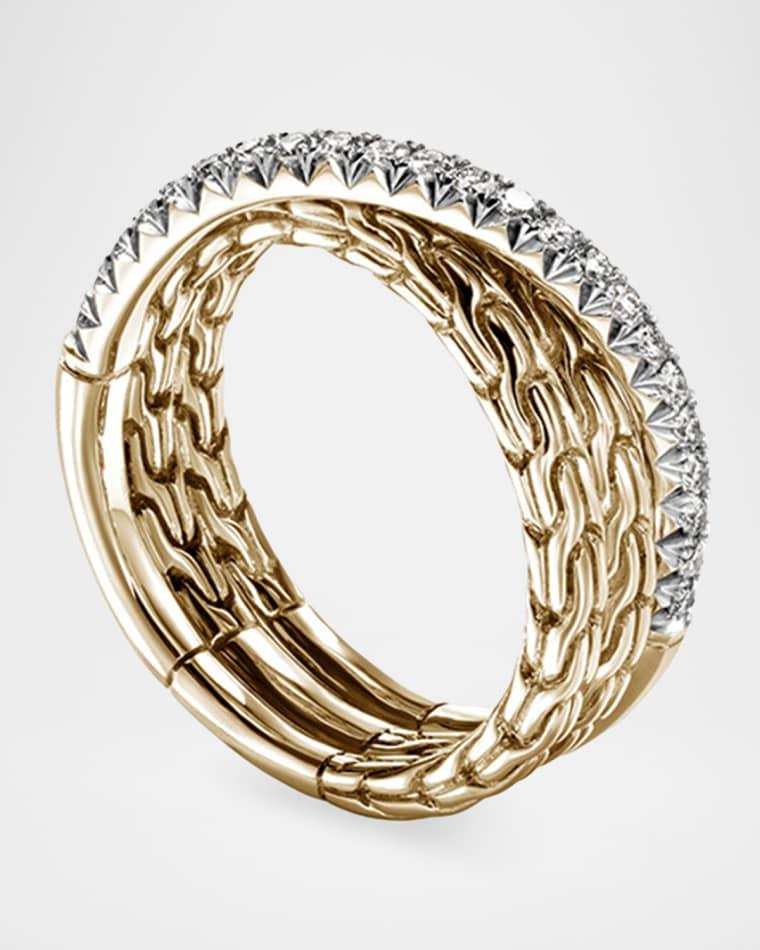 JH Essential 14K Yellow Gold and Diamond Pave Crossover Ring, 7mm by JOHN HARDY