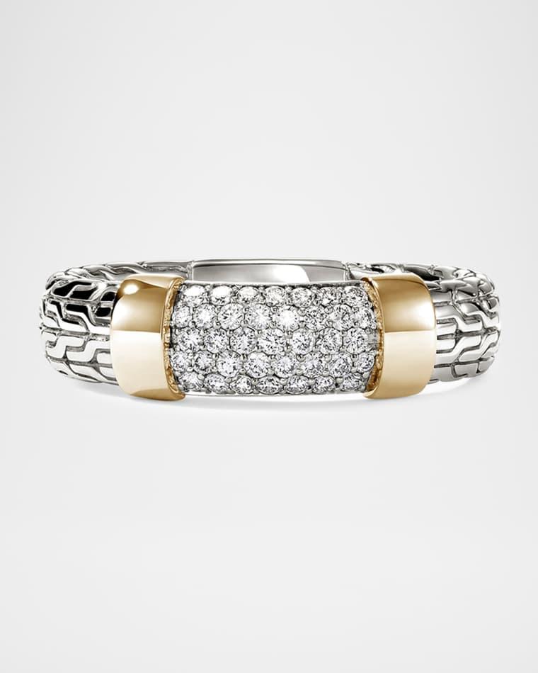 JH Essential Sterling Silver and 14K Yellow Gold Diamond Pave Ring by JOHN HARDY
