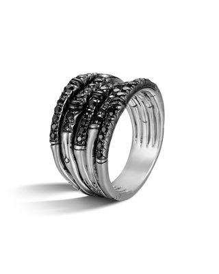 John Hardy Women's Bamboo Silver Lava Wide Ring with Black Sapphire by JOHN HARDY