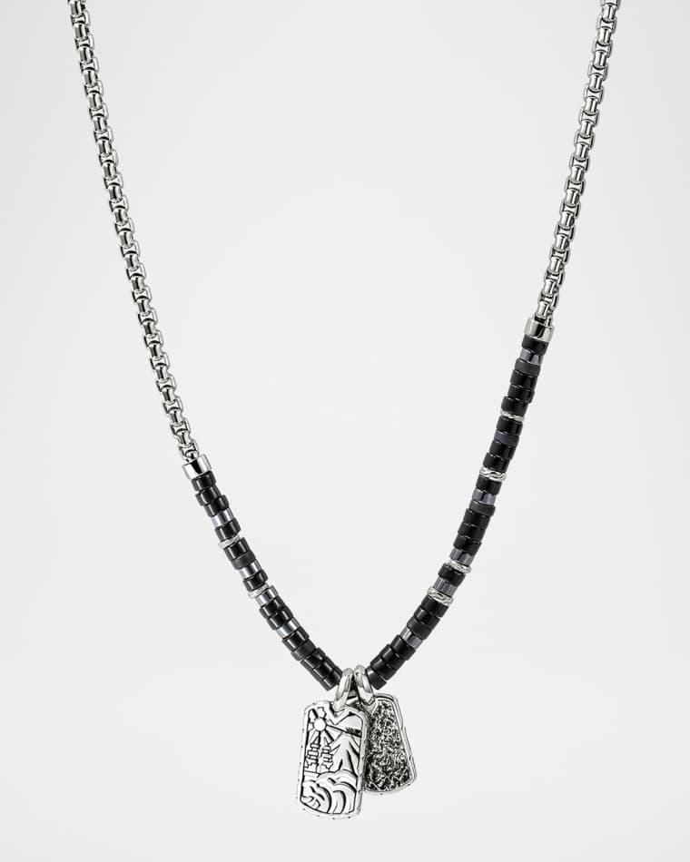 Men's Sterling Silver Black Onyx and Hematite Heishi Beaded Tag Necklace by JOHN HARDY