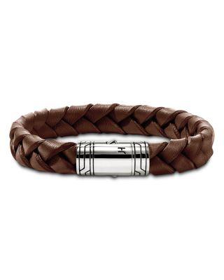 Men's Sterling Silver Braided Brown Leather Bracelet by JOHN HARDY