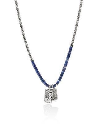 Men's Sterling Silver Heishi Lapis Lazuli Tag Pendant Necklace by JOHN HARDY