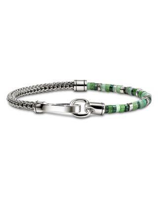 Sterling Silver Heishi Green Multi Stone Bead & Woven Link Bracelet by JOHN HARDY