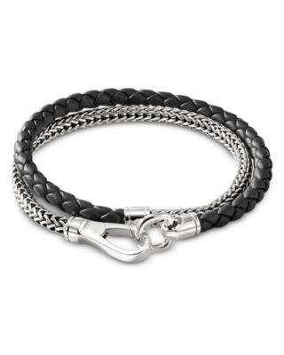 Sterling Silver ICON Black Leather Braid Double Wrap Bracelet by JOHN HARDY