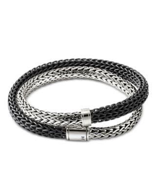 Sterling Silver Icon Black Leather Braid Double Wrap Bracelet by JOHN HARDY