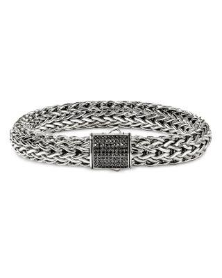 Sterling Silver Icon Black Sapphire Pav&eacute; Clasp Woven Link Bracelet by JOHN HARDY