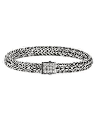 Sterling Silver Icon Diamond Pav&eacute; Clasp Woven Bracelet by JOHN HARDY