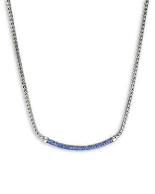 Sterling Silver JH Essentials Blue Sapphire Pav&eacute; Curved Bar Necklace by JOHN HARDY