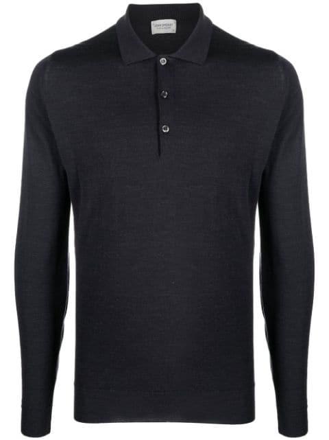 button-front long-sleeved polo shirt by JOHN SMEDLEY