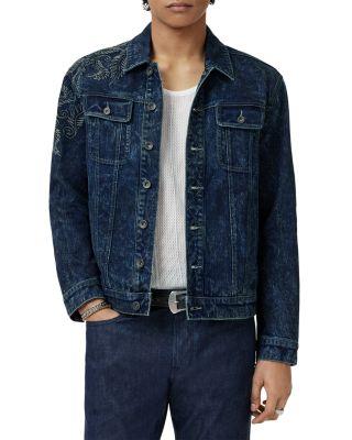 Anthony Regular Fit Embroidered Denim Trucker Jacket by JOHN VARVATOS Anthony Regular Fit Embroidered Denim Trucker Jacket by JOHN VARVATOS
