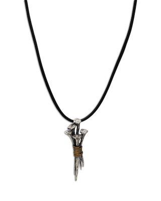 Men's Brass & Silver Nails Black Leather Pendant Necklace by JOHN VARVATOS