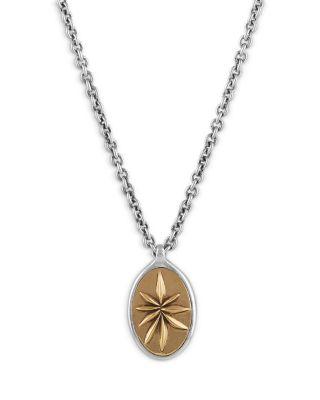 Men's Brass & Sterling Silver Distressed Artisan Star Disc Pendant Necklace by JOHN VARVATOS