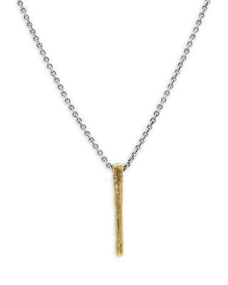 Men's Brass & Sterling Silver Distressed Bar Pendant Necklace by JOHN VARVATOS