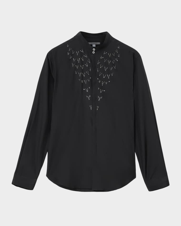 Men's Lex Silk and Wool Rhinestone-Embellished Button-Down Shirt by JOHN VARVATOS