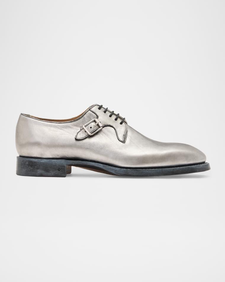 Men's Regent Deco Foil-Coated Leather Derby Shoes by JOHN VARVATOS