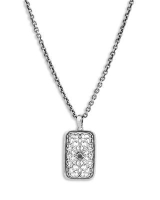 Men's Sterling Silver Black Diamond Ornate Tag Pendant Necklace by JOHN VARVATOS