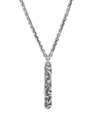 Men's Sterling Silver Gothic Design Bar Pendant Necklace by JOHN VARVATOS